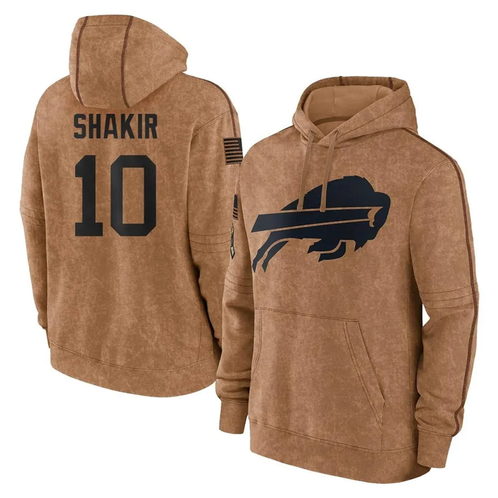 Johmsee B.Bills #10 Khalil Shakir Player Brown Salute to Service Hoodies Stitched Jerseys