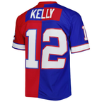 Johmsee B.Bills #12 Jim Kelly Mitchell & Ness RoyalRed 1990 Split Legacy Replica Jersey