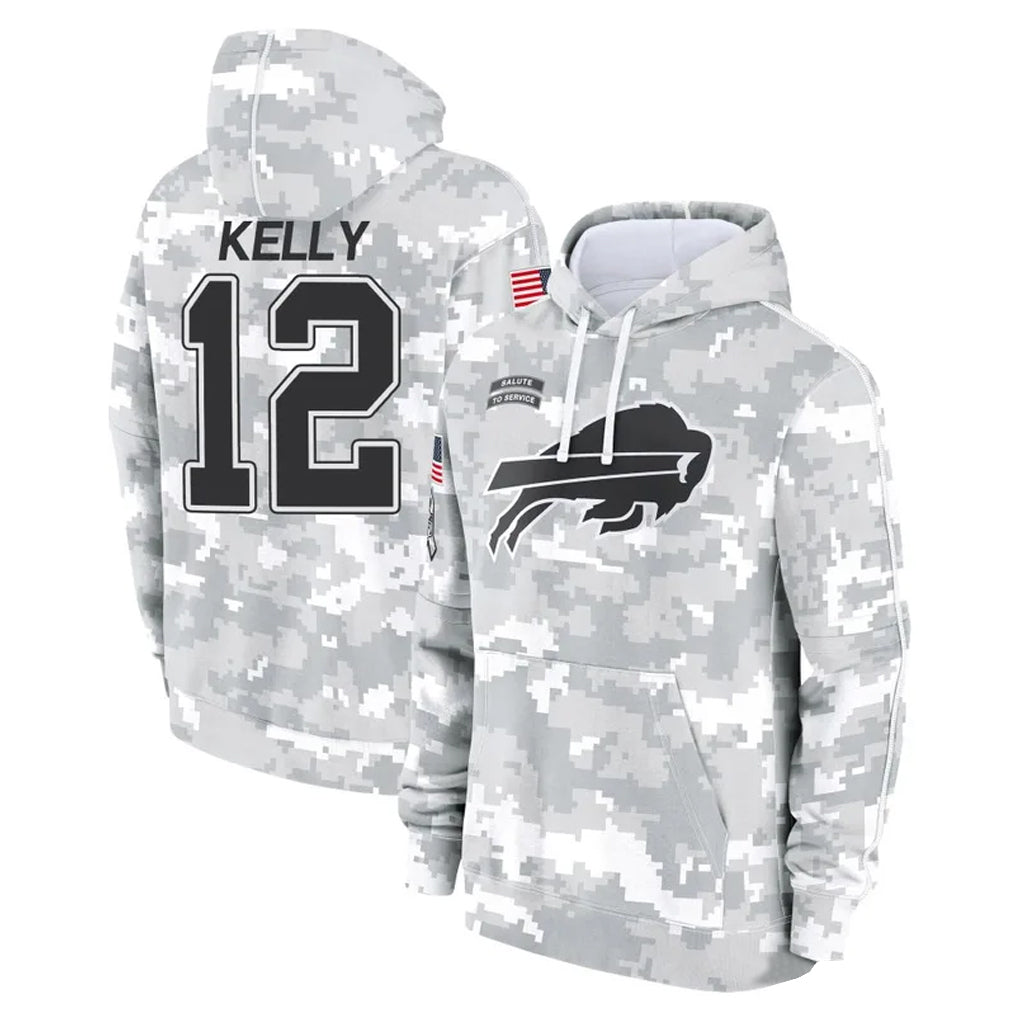 Johmsee B.Bills #12 Jim Kelly Player Arctic Camo Salute to Service Hoodies Limited Stitched Jerseys
