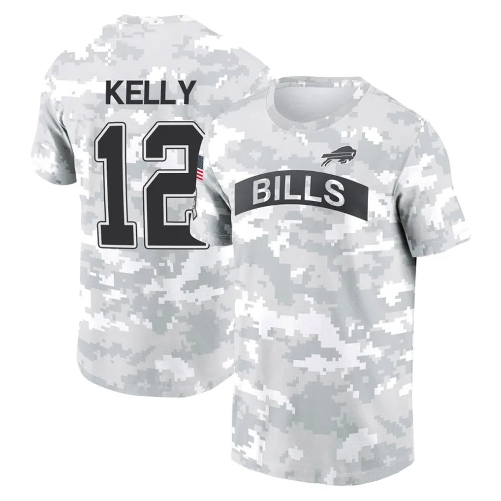 Johmsee B.Bills #12 Jim Kelly Player Arctic Camo Salute to Service T-Shirt Hoodies Stitched Jerseys
