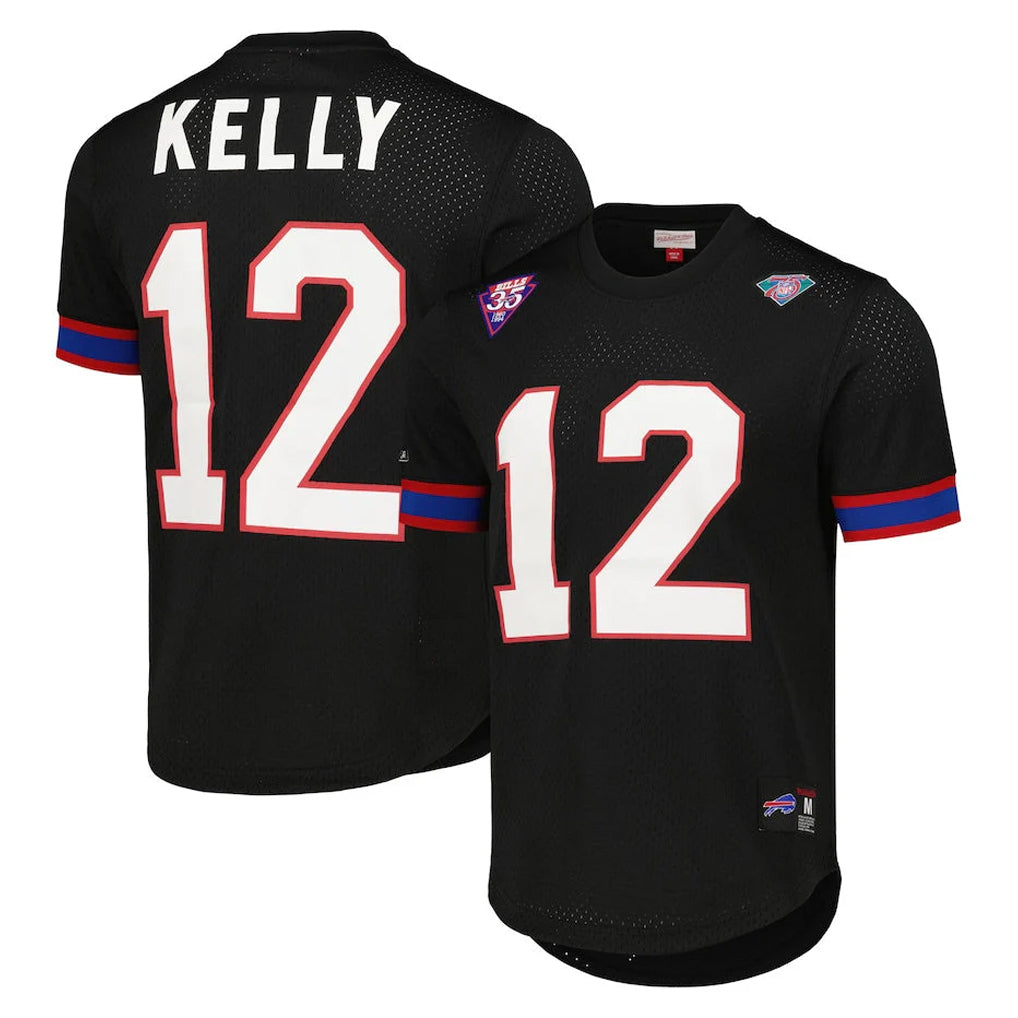 Johmsee B.Bills #12 Jim Kelly Player Black Mitchell & Ness Replica Mesh Limited Stitched Jerseys