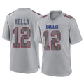 Johmsee B.Bills #12 Jim Kelly Player Gray Fashion Home Game Stitched Jerseys