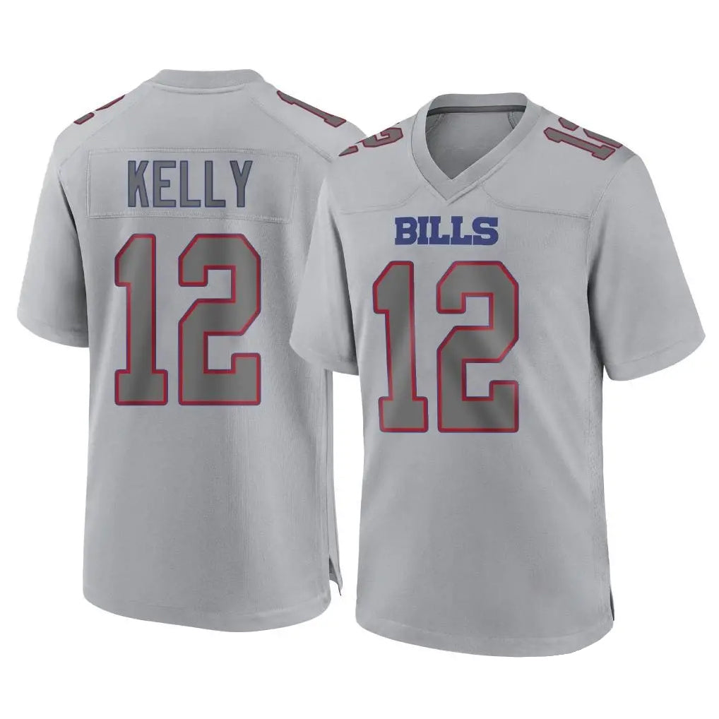 Johmsee B.Bills #12 Jim Kelly Player Gray Fashion Home Game Stitched Jerseys