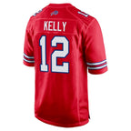 Johmsee B.Bills #12 Jim Kelly Player Red Home Game Stitched Jerseys