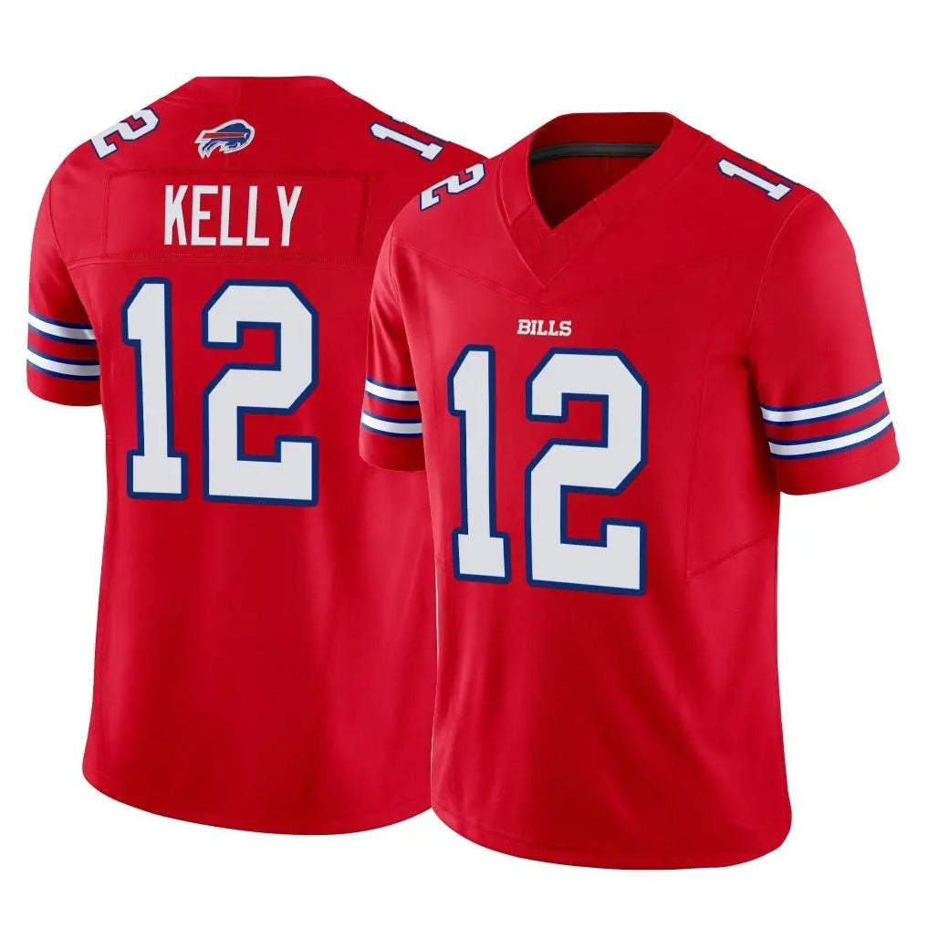 Johmsee B.Bills #12 Jim Kelly Player Red Vapor F.U.S.E. Jersey Limited Home Game Stitched Jerseys