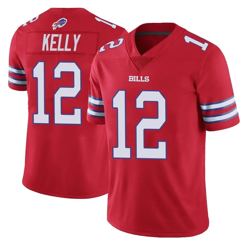 Johmsee B.Bills #12 Jim Kelly Player Red Vapor Untouchable Limited Home Game Stitched Jerseys
