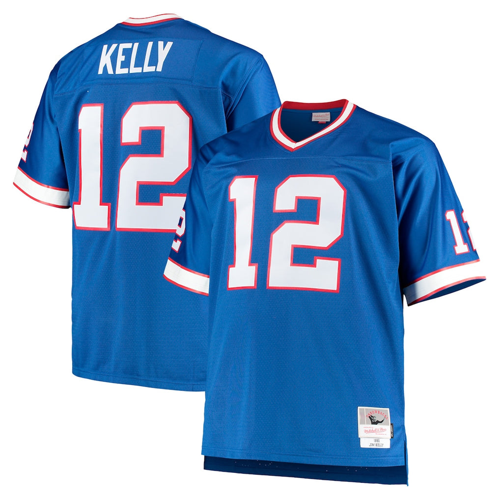 Johmsee B.Bills #12 Jim Kelly Player Royal Mitchell & Ness Big & Tall 1990 Retired Replica Limited Stitched Jerseys