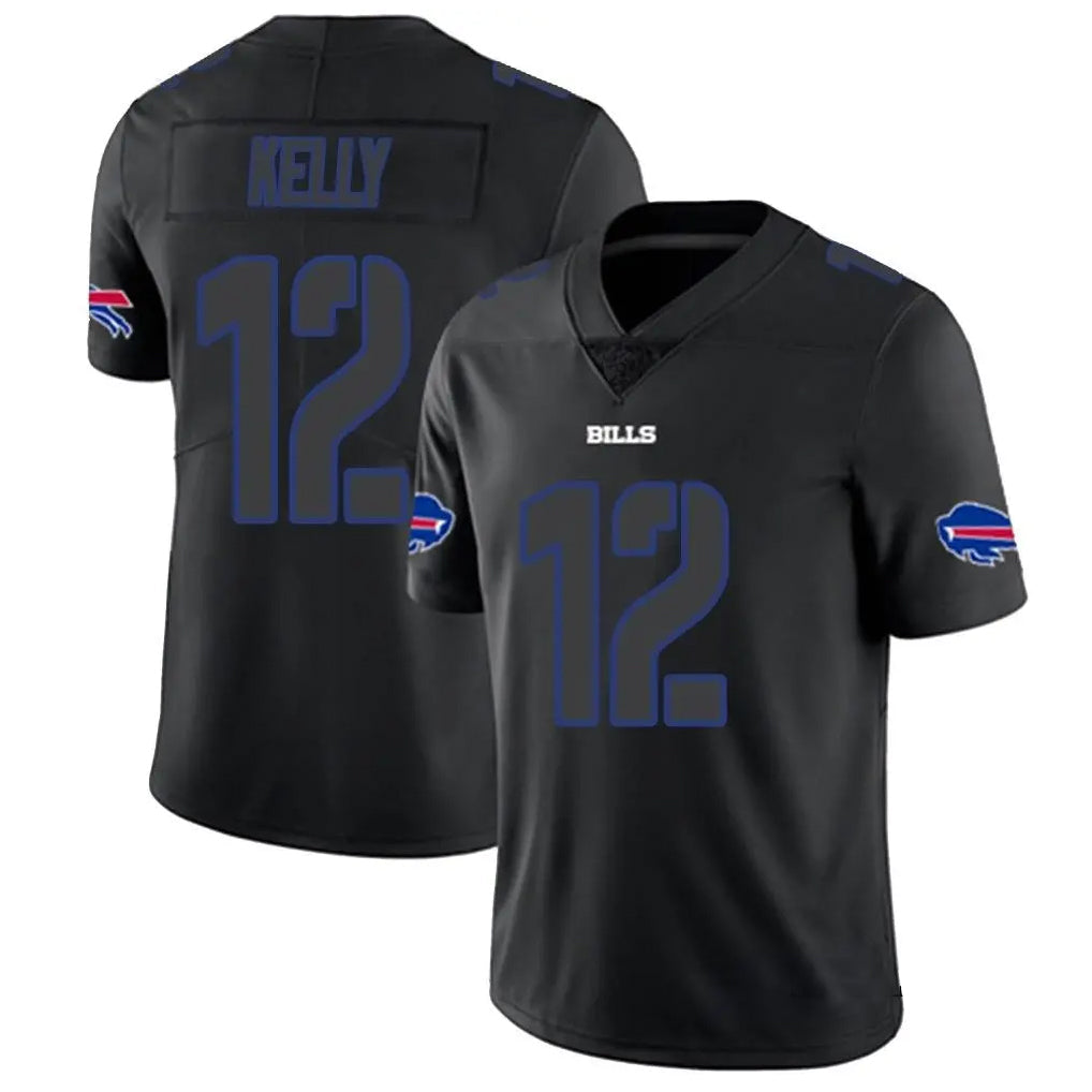 Johmsee B.Bills #12 Jim Kelly Player Limited Black Impact Stitched Jerseys
