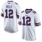 Johmsee B.Bills #12 Jim Kelly Player White Home Game Stitched Jerseys