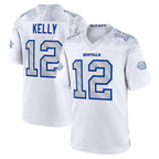Johmsee B.Bills #12 Jim Kelly Player White Rivalries Collection Game  Stitched Jersey