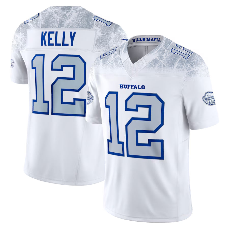 Johmsee B.Bills #12 Jim Kelly Player White Rivalries Collection Vapor Limited  Stitched Jersey