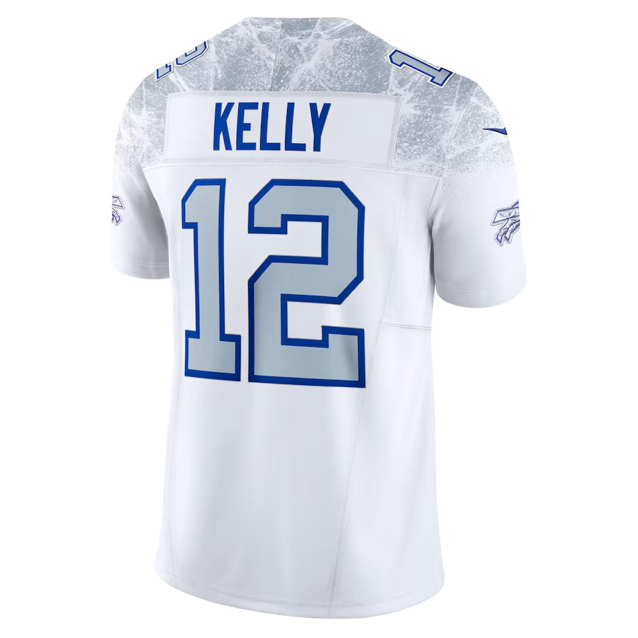 Johmsee B.Bills #12 Jim Kelly Player White Rivalries Collection Vapor Limited  Stitched Jerseys