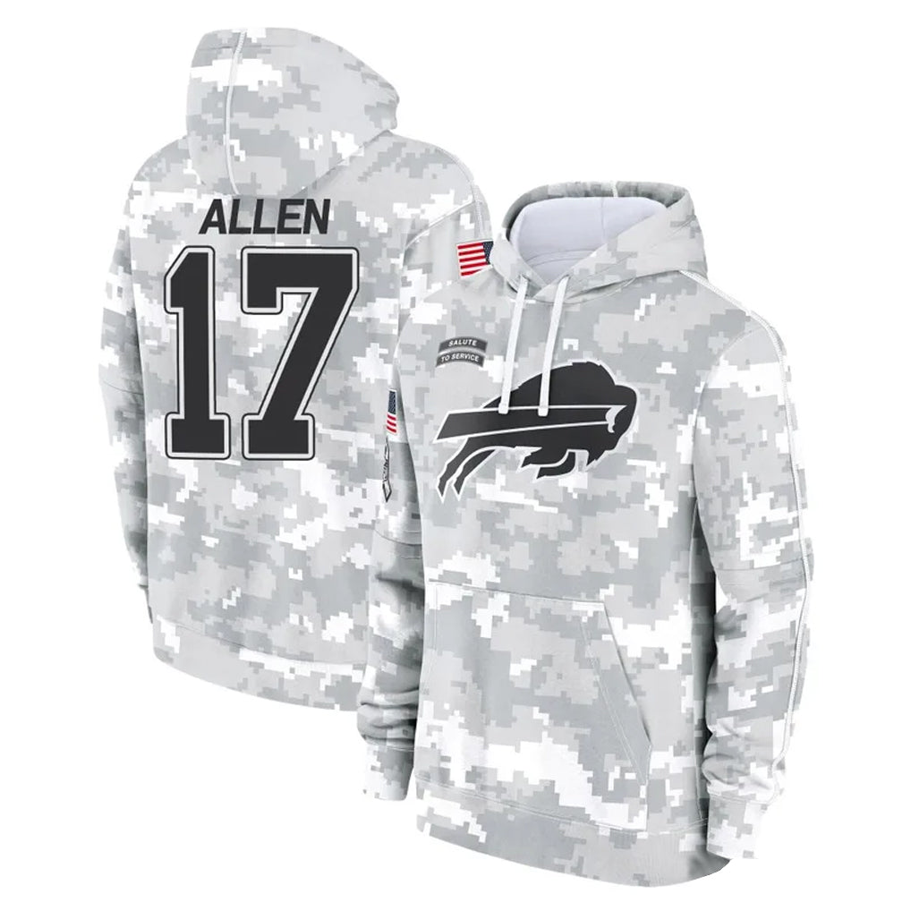 Johmsee B.Bills #17 Josh Allen Player Arctic Camo Salute to Service Hoodies Limited Stitched Jerseys