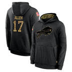 Johmsee B.Bills #17 Josh Allen Player Black Salute to Service Hoodies Hame Stitched Jerseys