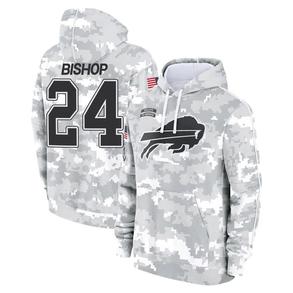 Johmsee B.Bills #24 Cole Bishop Player Arctic Camo Salute to Service Hoodies Limited Stitched Jerseys