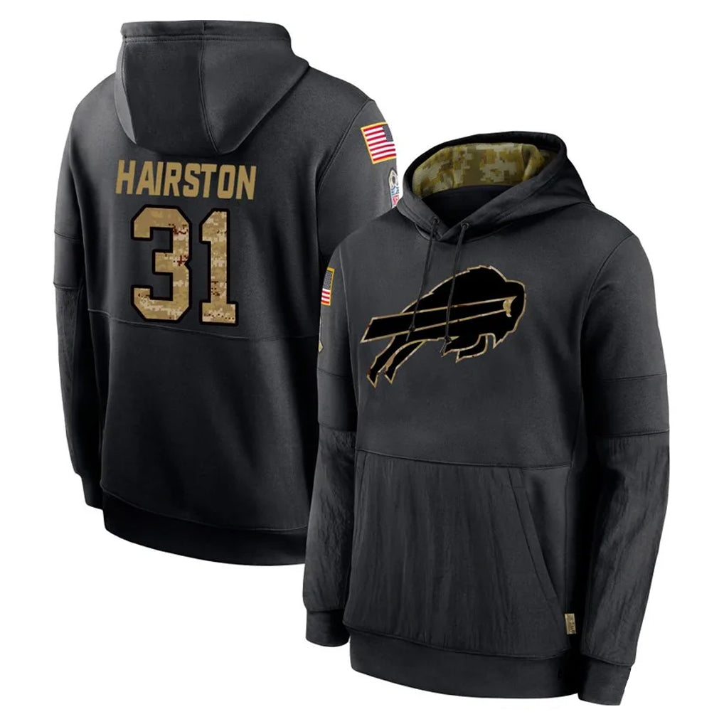 Johmsee B.Bills #31 Maxwell Hairston Player Black Salute to Service Hoodies Hame Stitched Jerseys