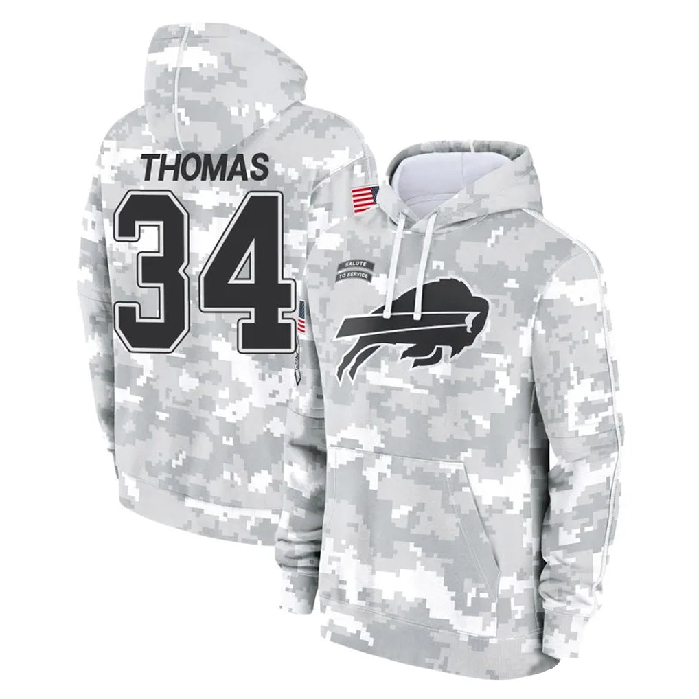 Johmsee B.Bills #34 Thurman Thomas Player Arctic Camo Salute to Service Hoodies Limited Stitched Jerseys