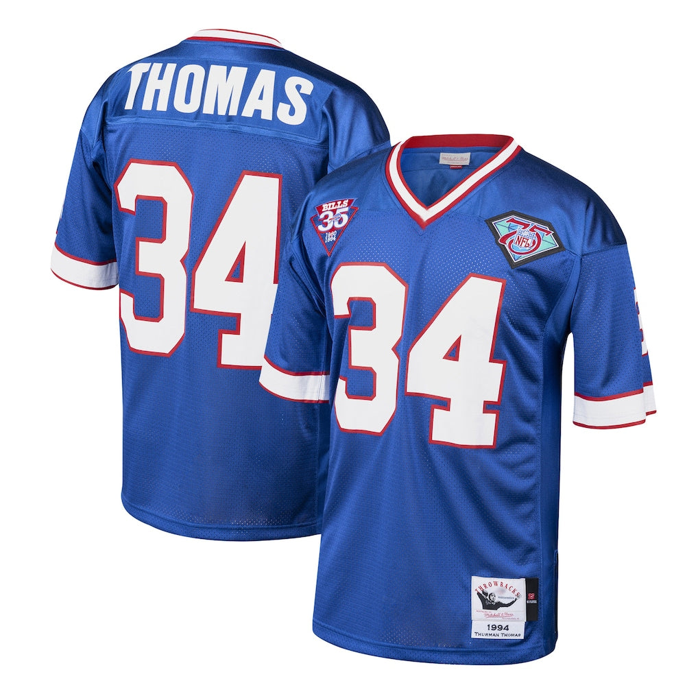 Johmsee B.Bills #34 Thurman Thomas Player Royal Mitchell & Ness 1985 Throwback Retired Stitched Jerseys