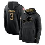 Johmsee B.Bills #3 Damar Hamlin Player Black Salute to Service Hoodies Stitched Jersey