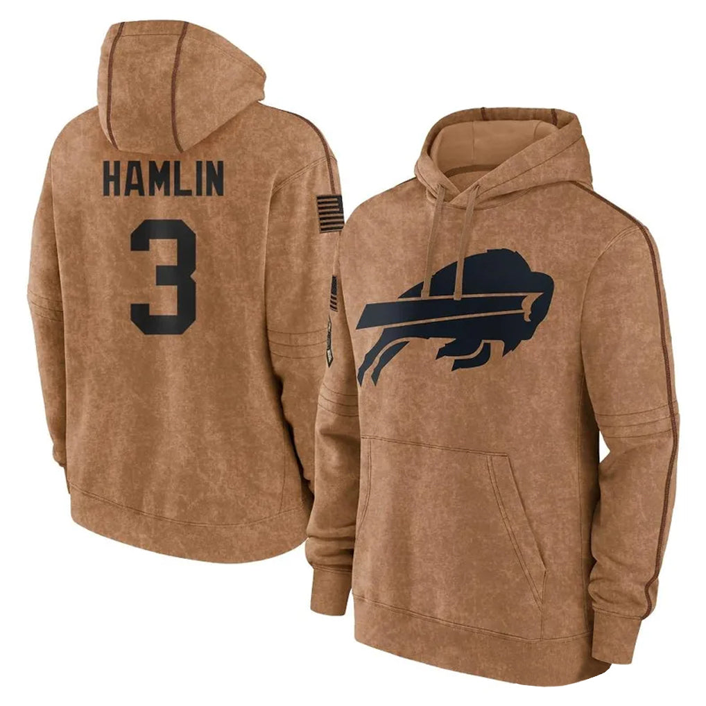 Johmsee B.Bills #3 Damar Hamlin Player Brown Salute to Service Hoodies Stitched Jerseys