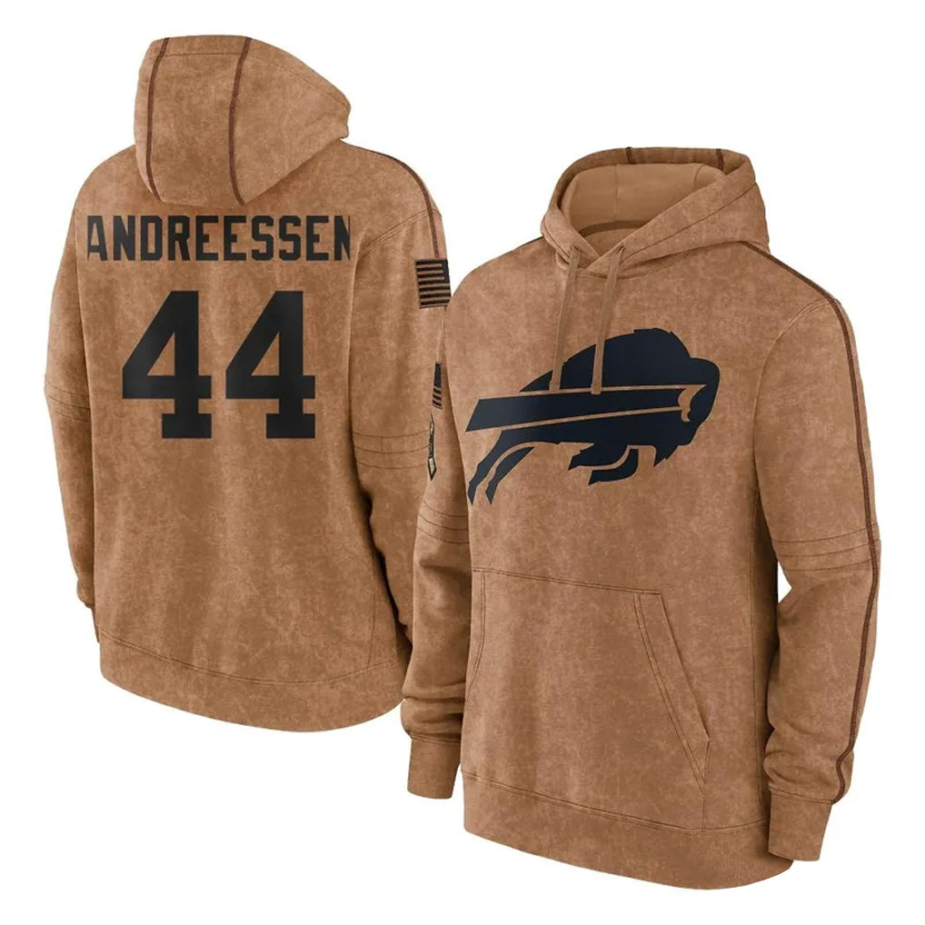 Johmsee B.Bills #44 Joe Andreessen Player Brown Salute to Service Hoodies Stitched Jerseys
