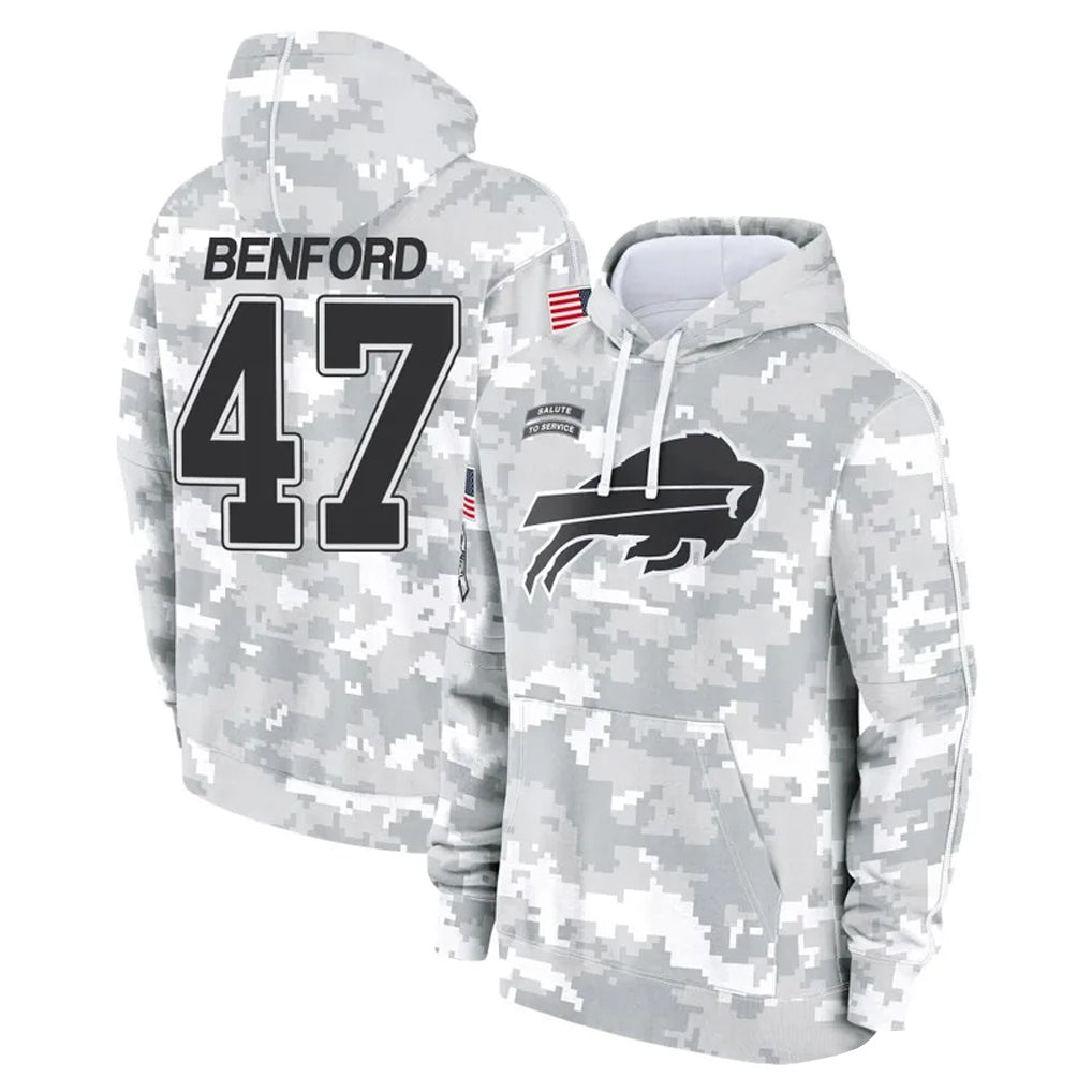 Johmsee B.Bills #47 Christian Benford Player Arctic Camo Salute to Service Hoodies Limited Stitched Jerseys