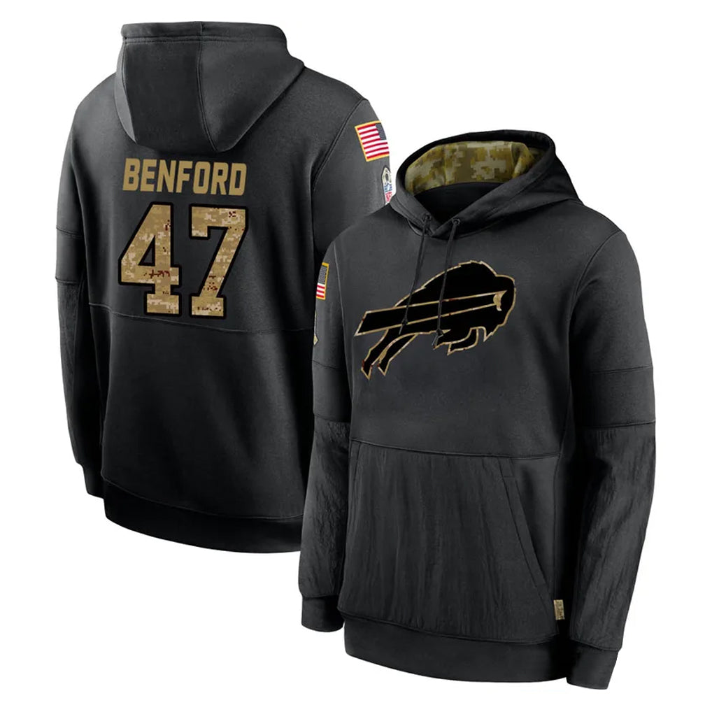 Johmsee B.Bills #47 Christian Benford Player Black Salute to Service Hoodies Hame Stitched Jerseys
