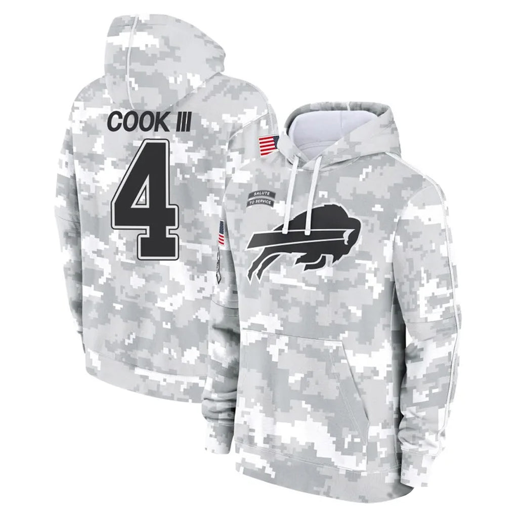 Johmsee B.Bills #4 James Cook III Player Arctic Camo Salute to Service Hoodies Game Stitched Jerseys
