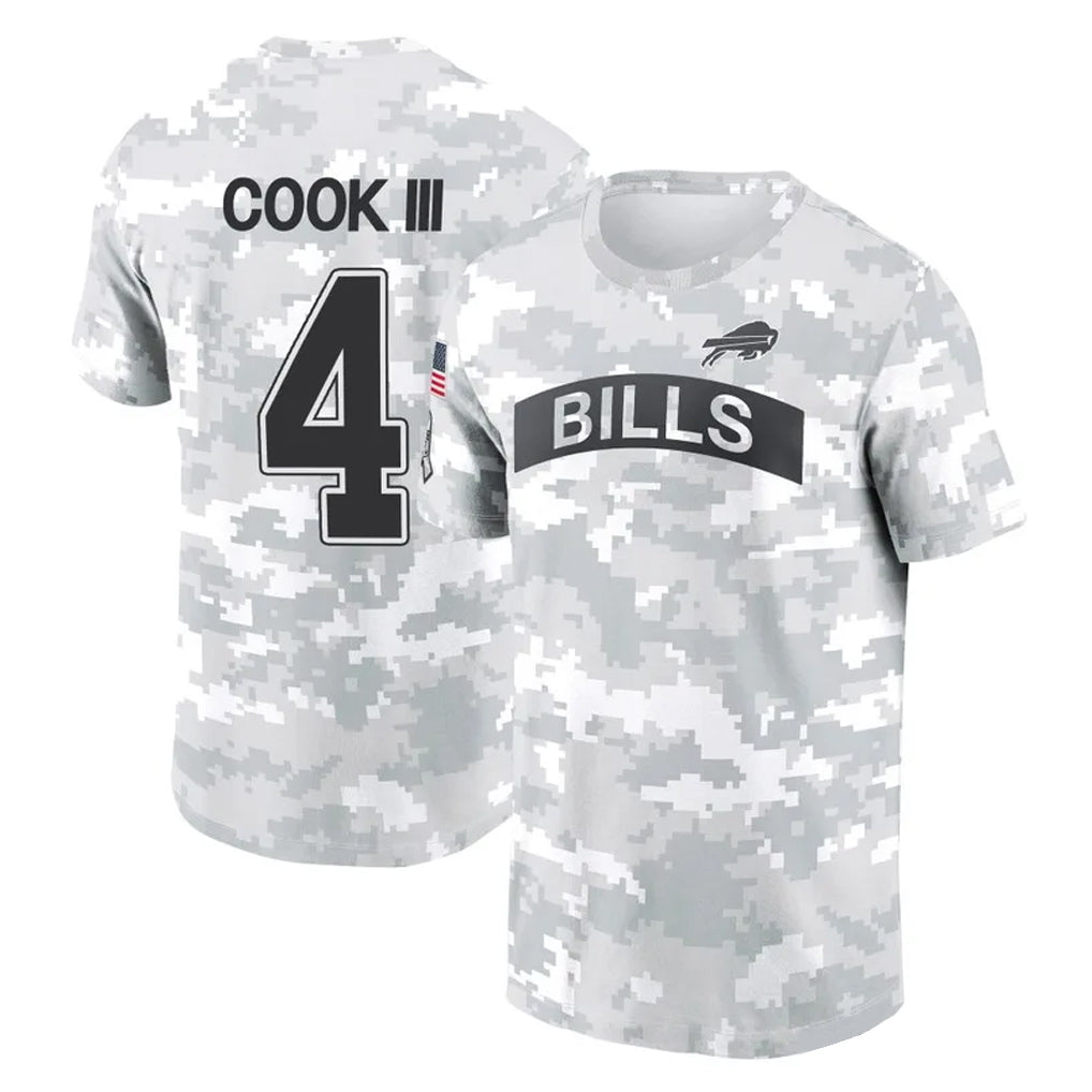 Johmsee B.Bills #4 James Cook III Player Arctic Camo Salute to Service T-Shirt Hoodies Stitched Jerseys