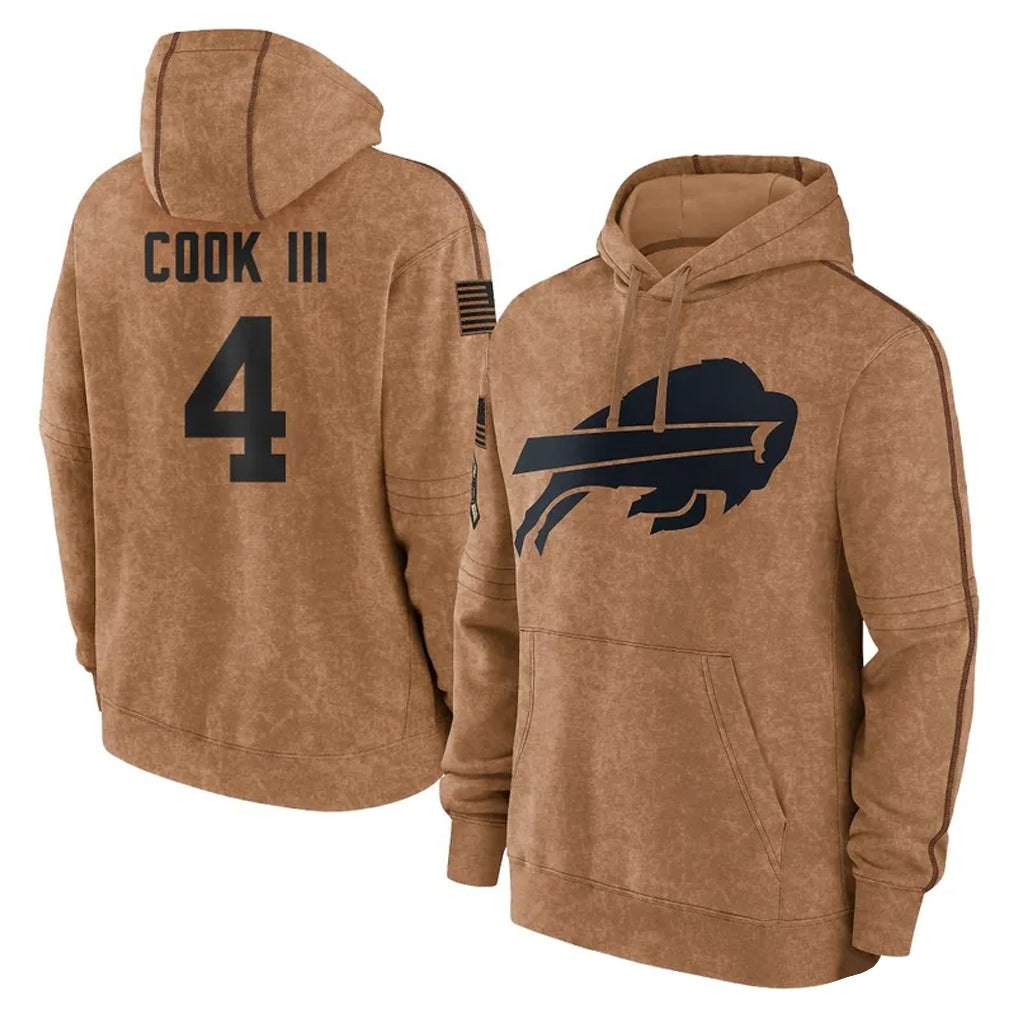 Johmsee B.Bills #4 James Cook III Player Brown Salute to Service Hoodies Stitched Jerseys