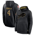 Johmsee B.Bills #4 James Cook III Player Salute to Service Black Hoodies  Stitched Jerseys