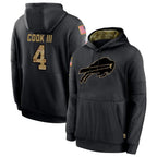 Johmsee B.Bills #4 James Cook III Player Salute to Service Black Hoodies  Stitched Jerseys