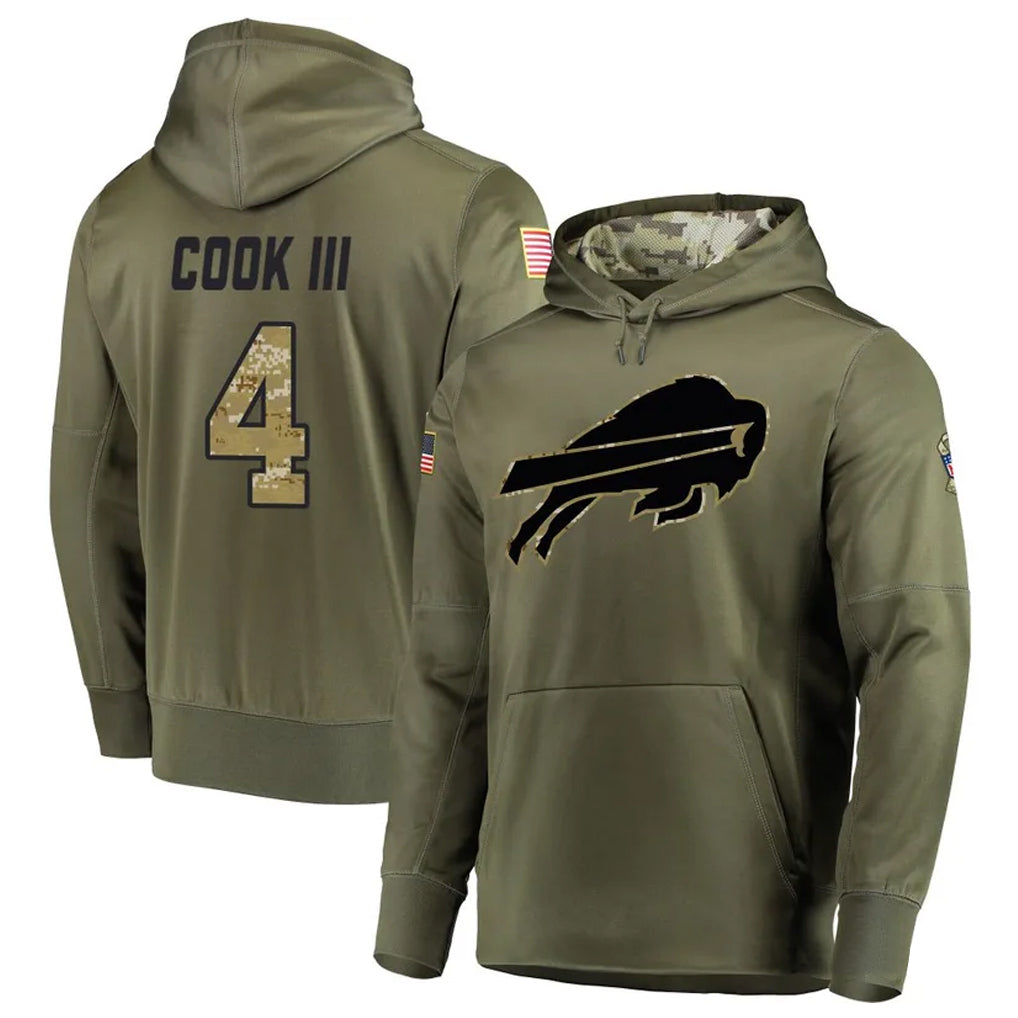 Johmsee B.Bills #4 James Cook III Player Salute to Service Hoodies Olive Stitched Jerseys