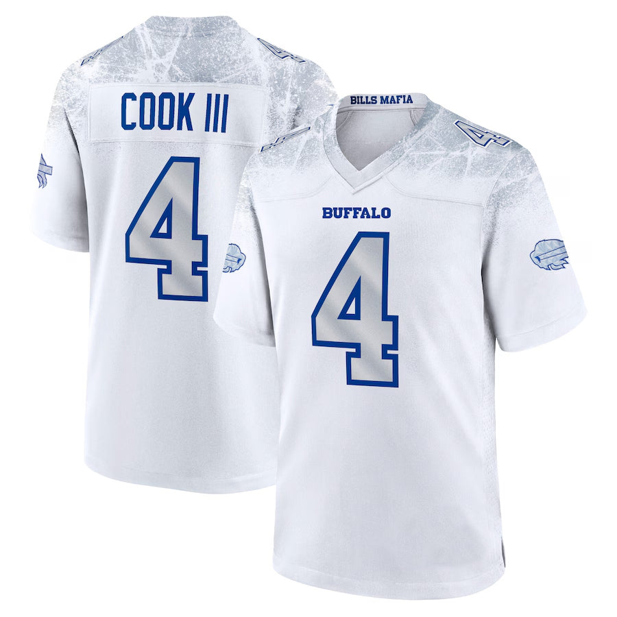 Johmsee B.Bills #4 James Cook III Player White Rivalries Collection Game Stitched Jerseys