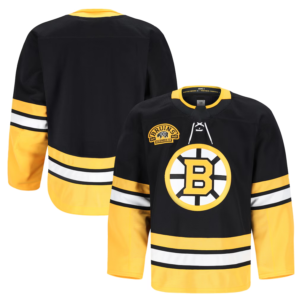 Johmsee B.Bruins Black 100th Anniversary Authentic Pro Stitched Jerseys