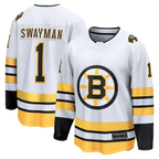 Johmsee B.Bruins #1 Jeremy Swayman White Away Breakaway Player Stitched Jerseys