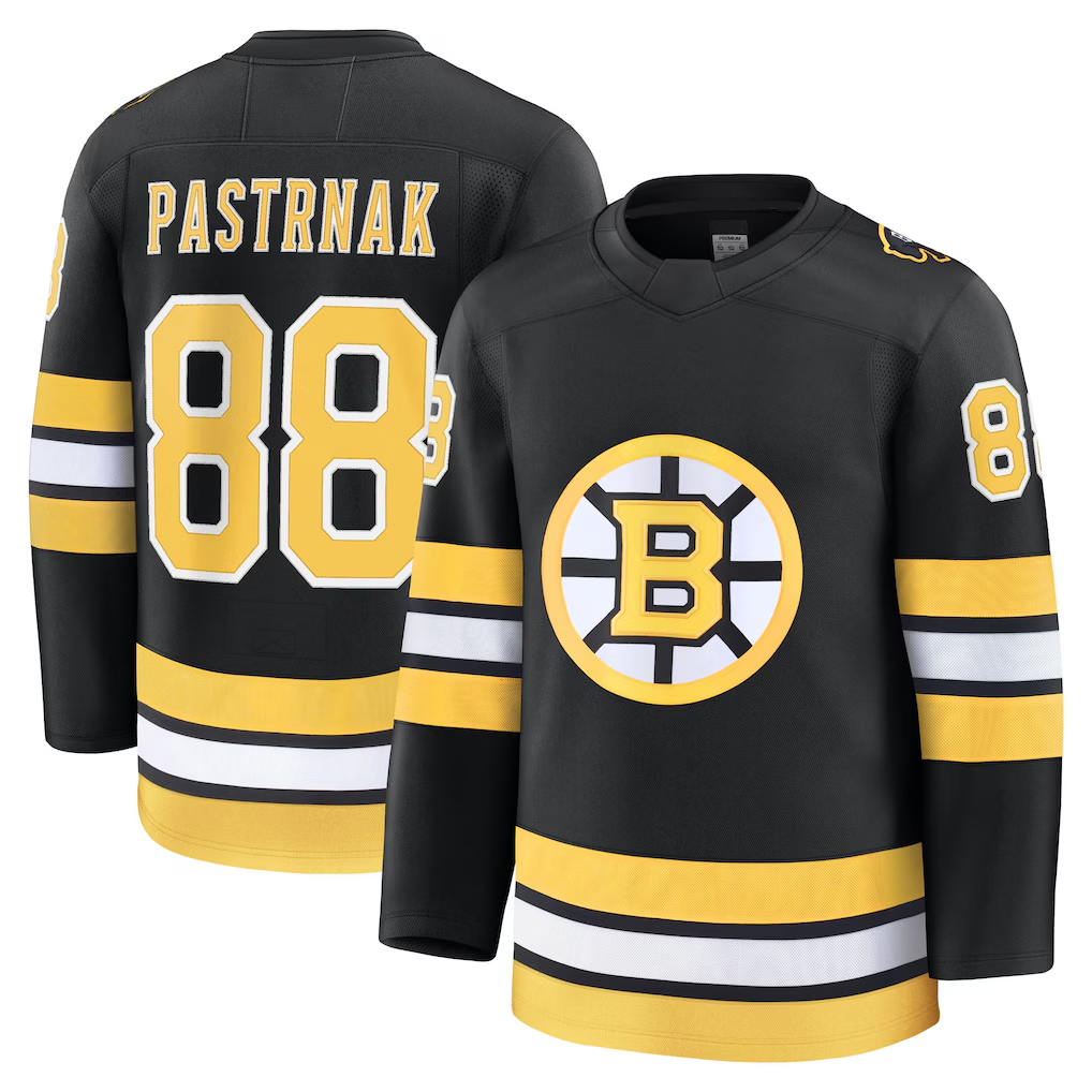 Johmsee B.Bruins #88 David Pastrnak Black Home Premium Player Stitched Jerseys