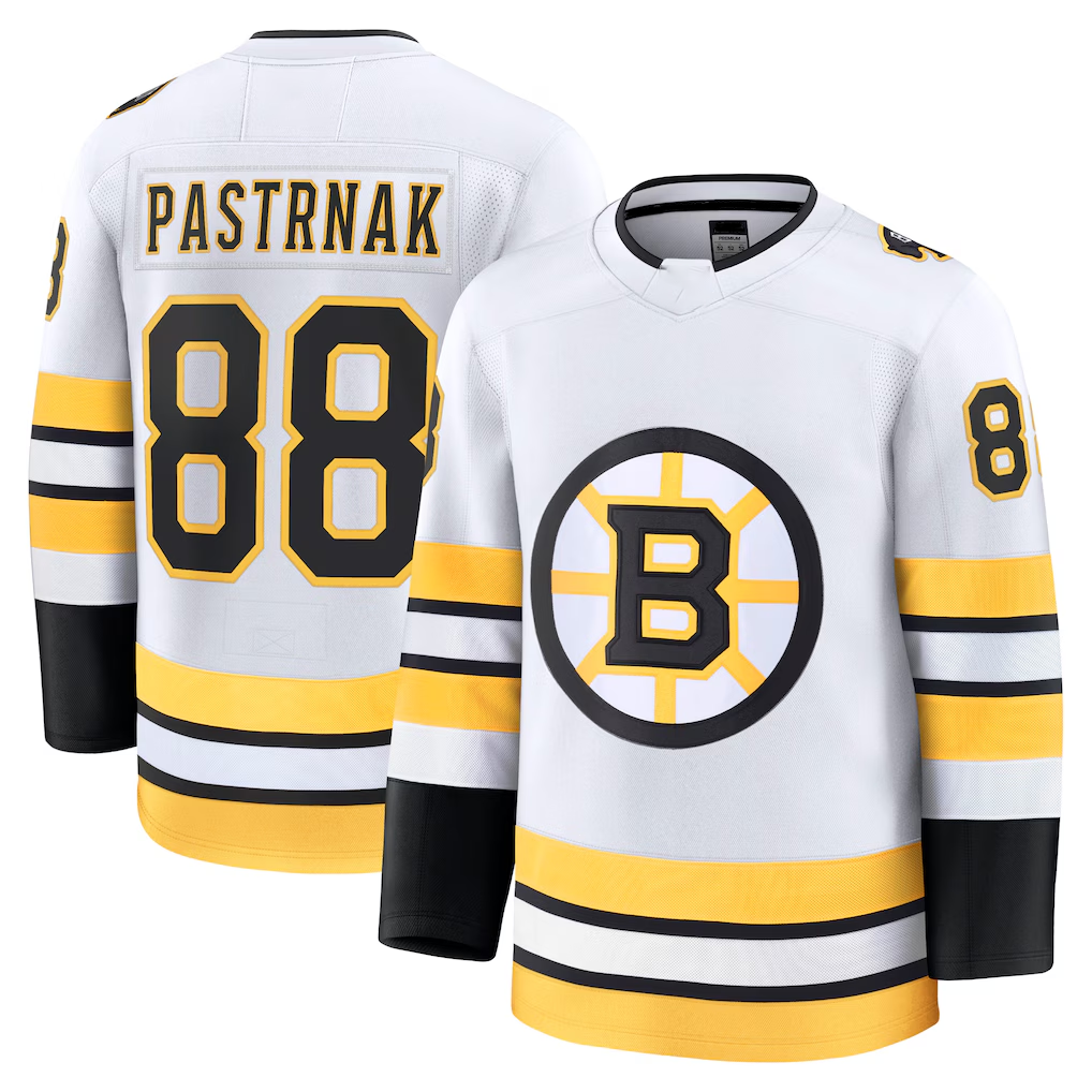 Johmsee B.Bruins #88 David Pastrnak White Away Premium Player Stitched Jerseys