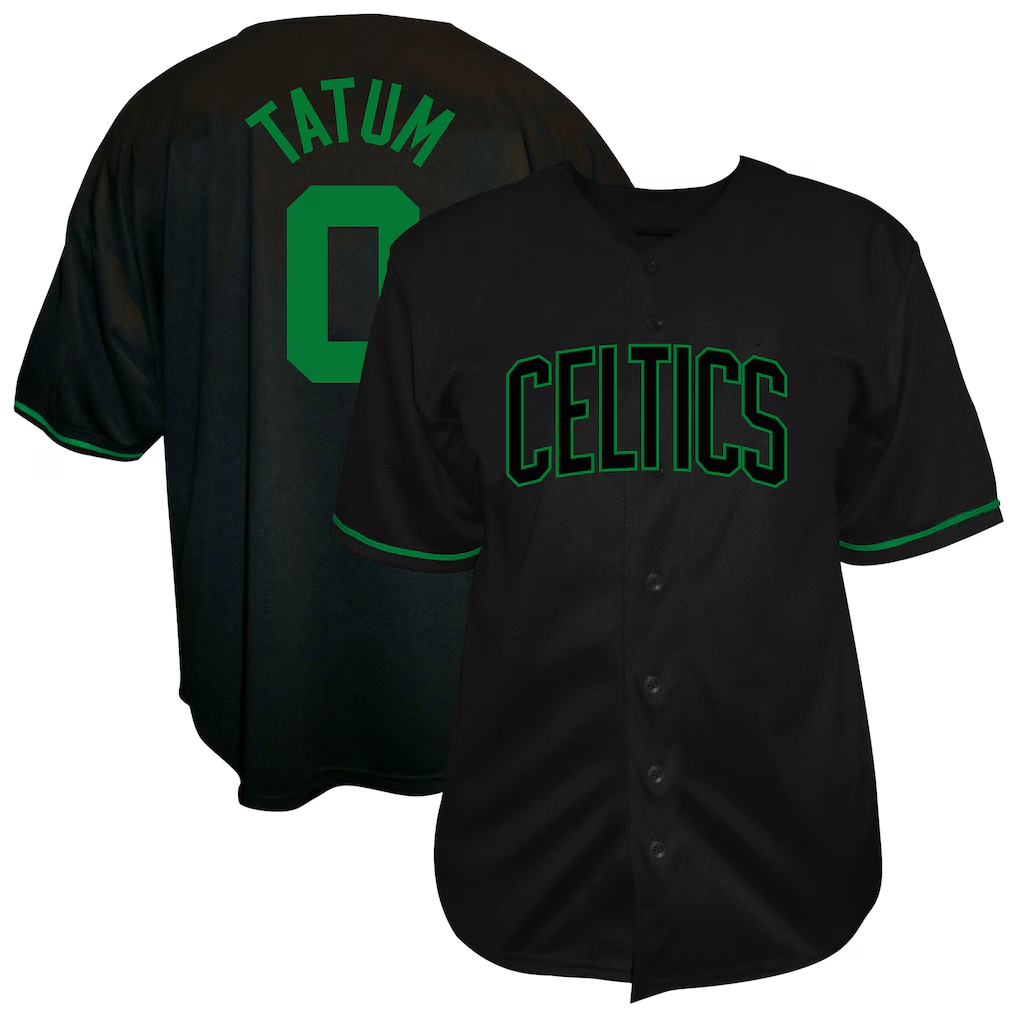 Johmsee B.Celtics #0 Jayson Tatum Profile Black Big & Tall Name & Number Button-Up Jerseys