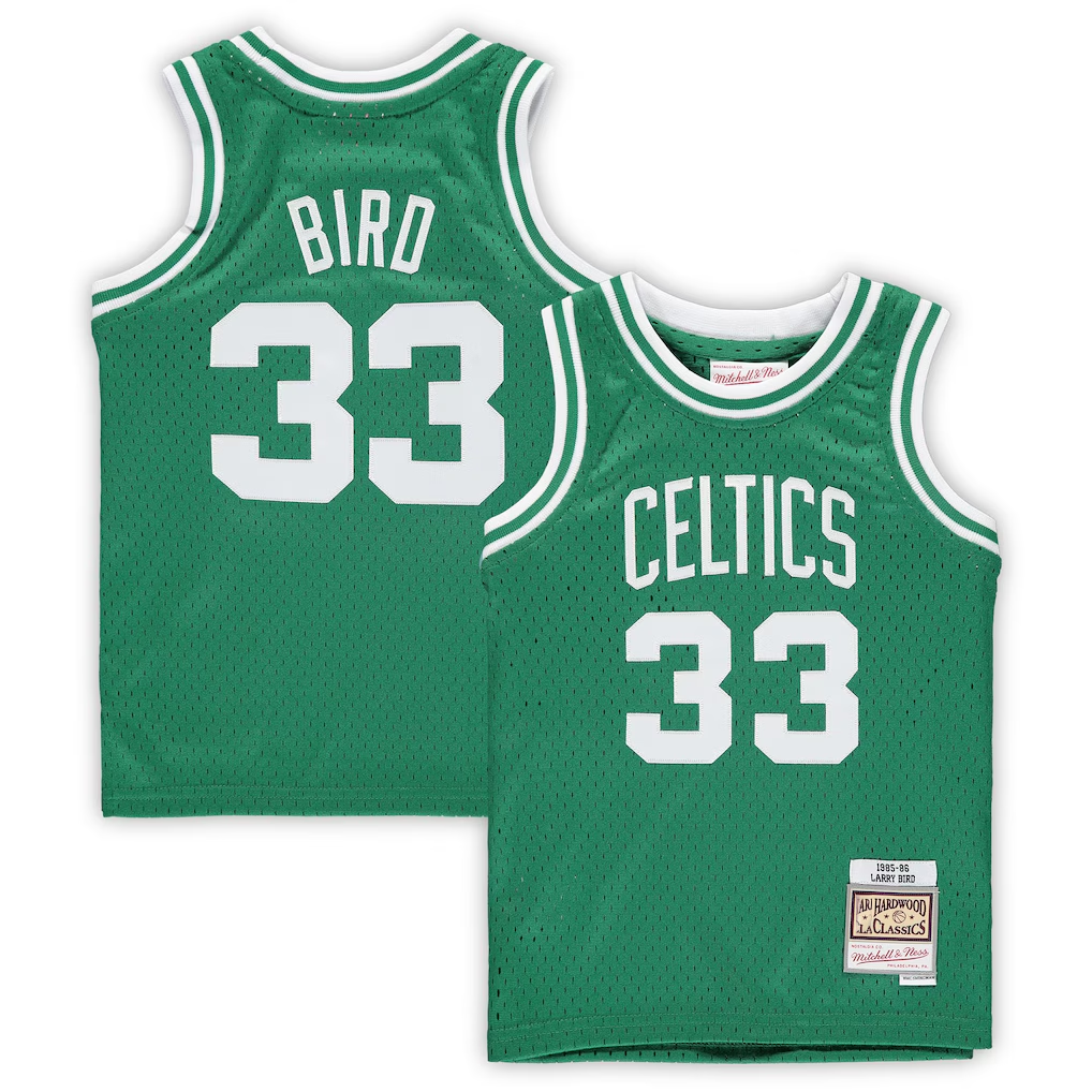 Johmsee B.Celtics #33 Larry Bird Mitchell & Ness Kelly Green 1985-86 Hardwood Classics Throwback Team Jerseys