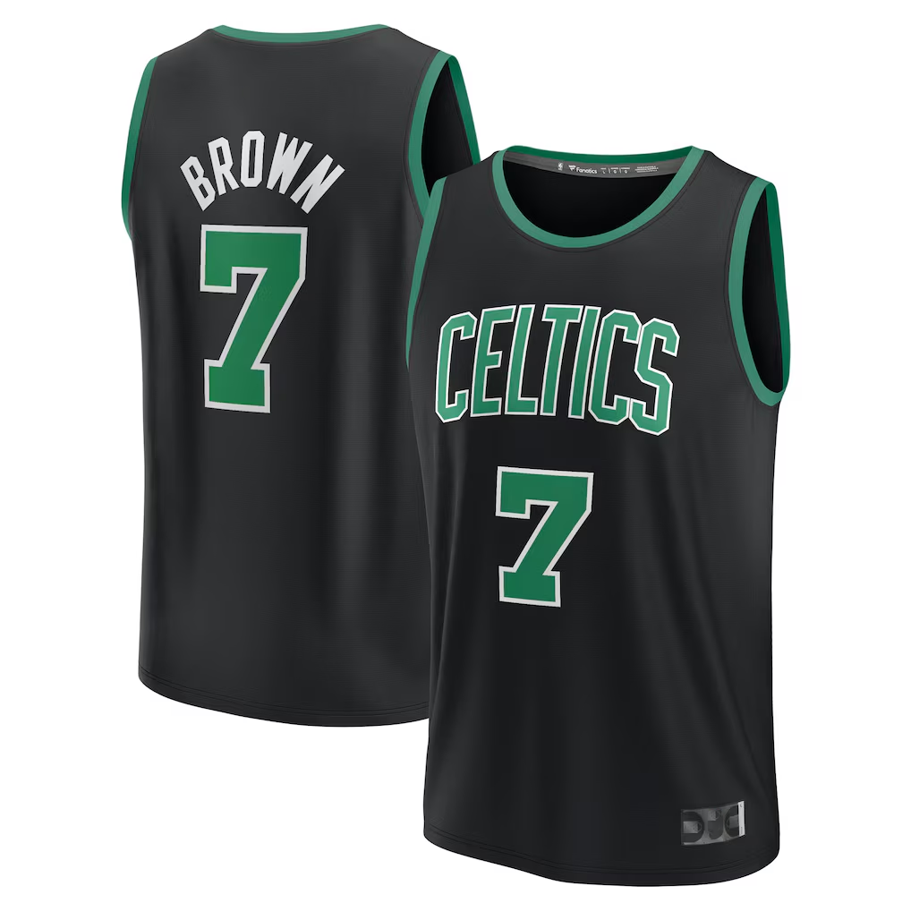 Johmsee B.Celtics #7 Jaylen Brown Black Fast Break Replica Player Jerseys - Statement Edition
