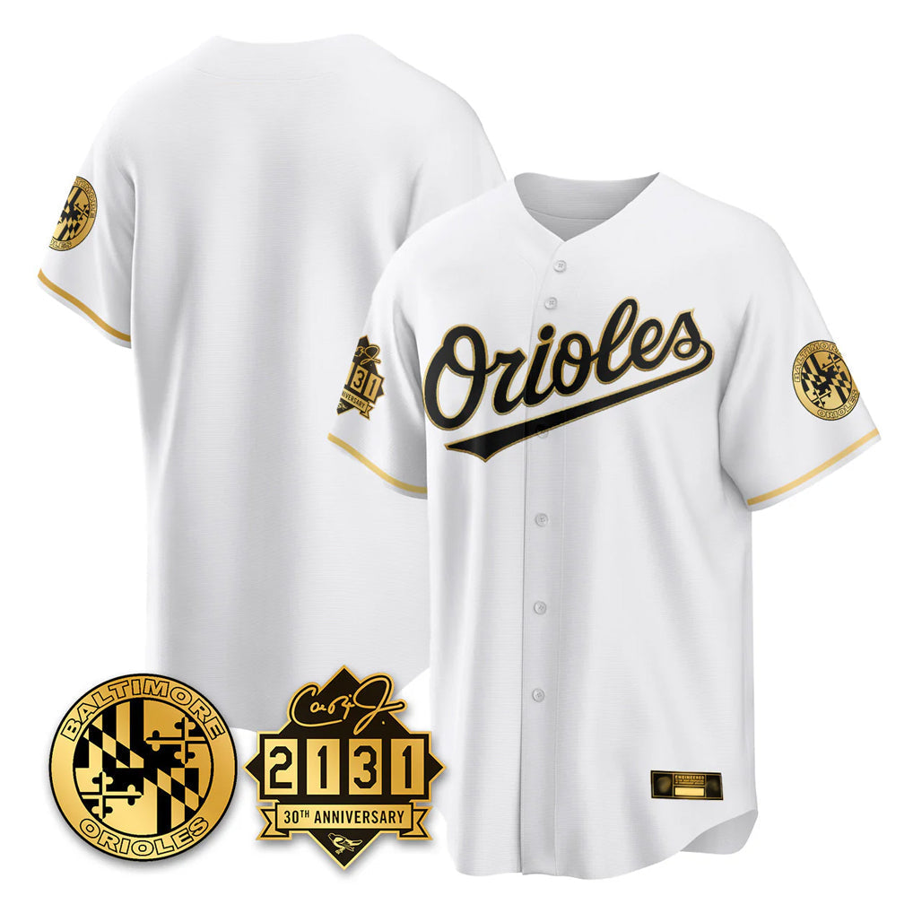 Johmsee B.Orioles White Gold 30th Anniversary of 2131 Home Game Blank Player Stitched Jerseys