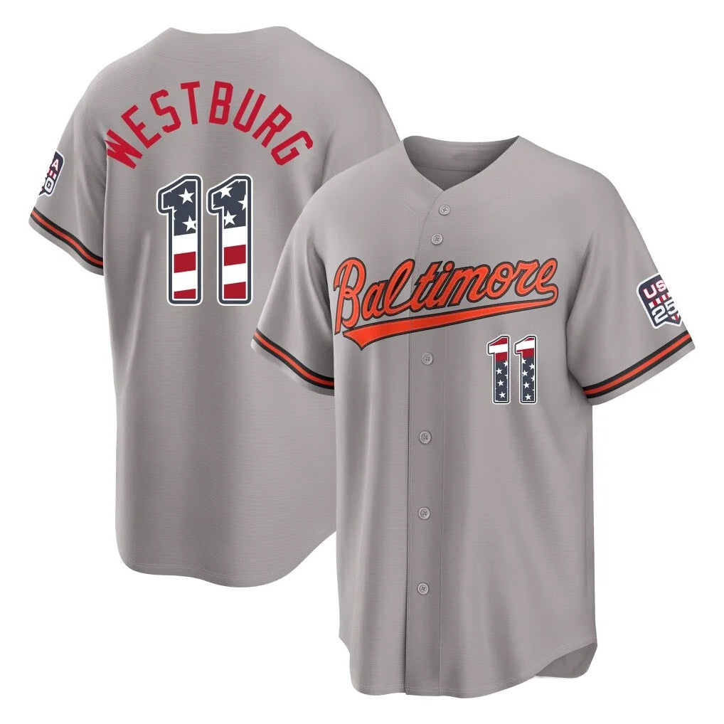 Johmsee B.Orioles #11 Jordan Westburg Player Gray USA 250 Fourth of July Home Game Stitched Jerseys