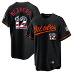 Johmsee B.Orioles #12 Dylan Beavers Player Black USA 250 Fourth of July Home Game Stitched Jerseys