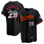 Johmsee B.Orioles #29 Samuel Basallo Player Black USA 250 Fourth of July Home Game Stitched Jerseys