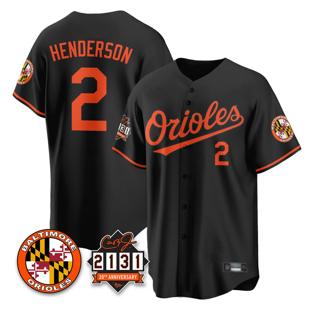 Johmsee B.Orioles #2 Gunnar Henderson Player Black 30th Anniversary of 2131 Home Game Stitched Jerseys