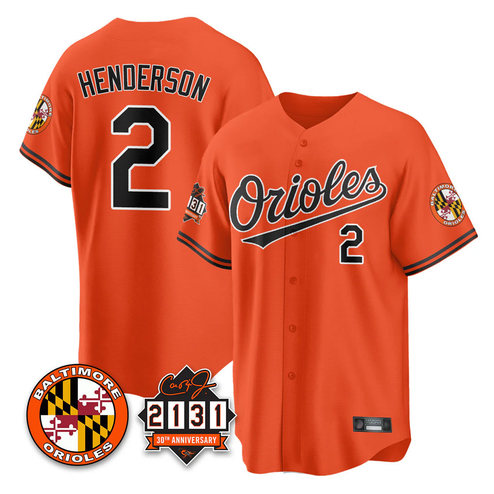 Johmsee B.Orioles #2 Gunnar Henderson Player Orange 30th Anniversary of 2131 Home Game Stitched Jerseys