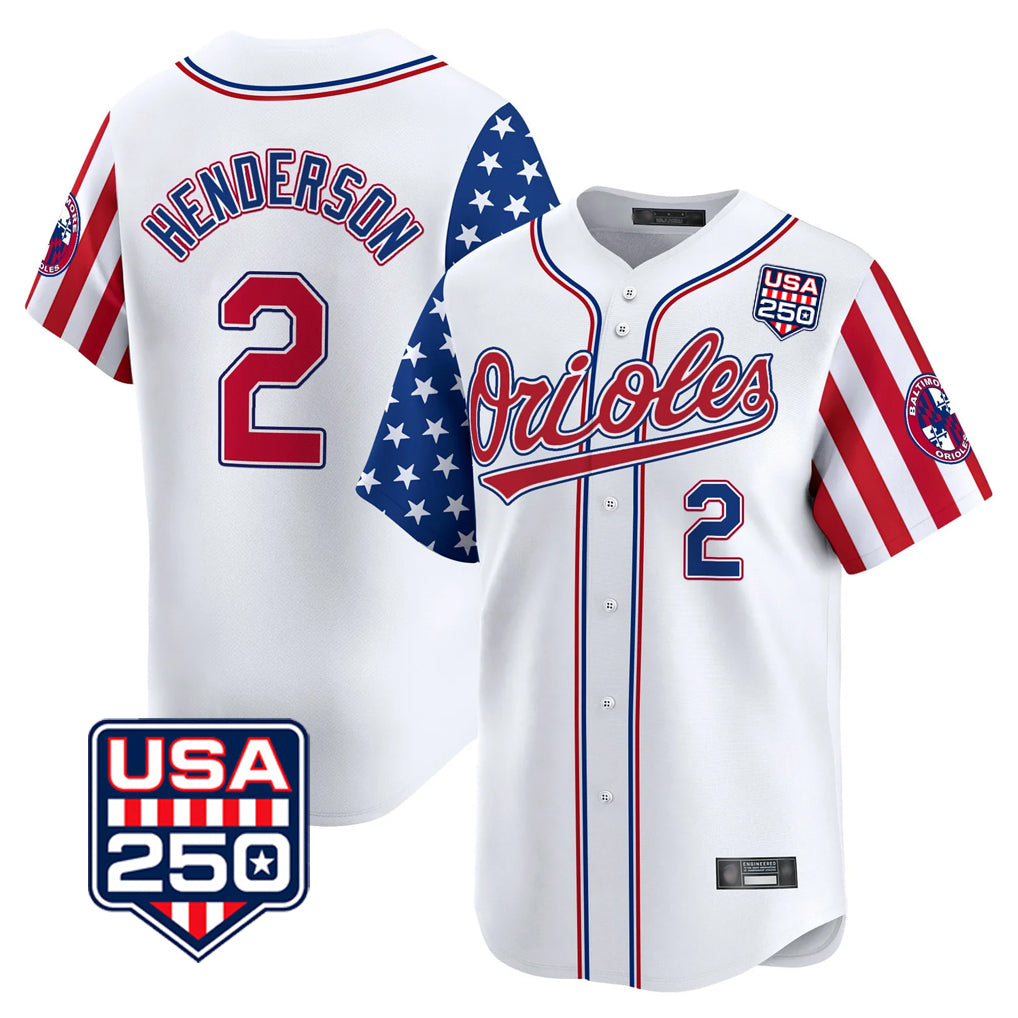 Johmsee B.Orioles #2 Gunnar Henderson Player White USA 250 Independence Day Vapor Premier Home Game Stitched Jerseys