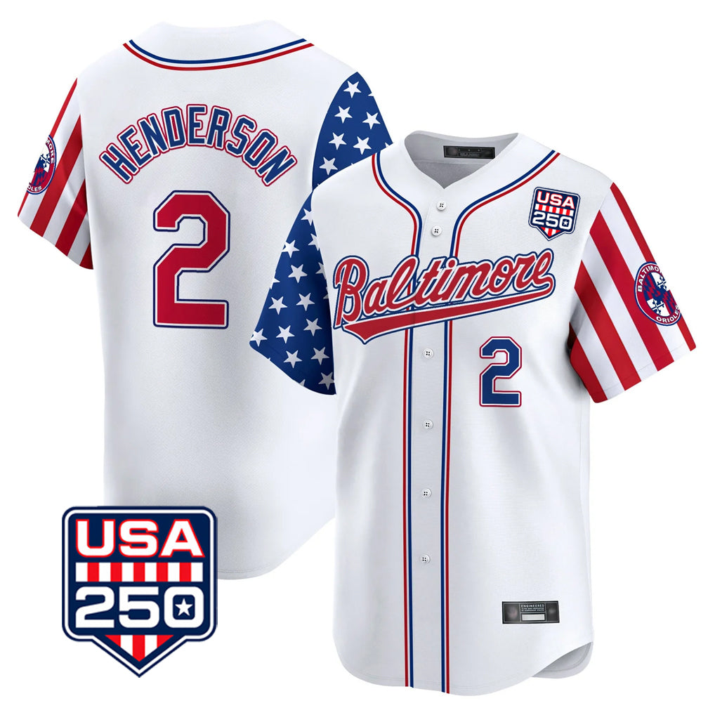 Johmsee B.Orioles #2 Gunnar Henderson Player White USA 250 Independence Day Vapor Premier Limited Home Game Stitched Jerseys