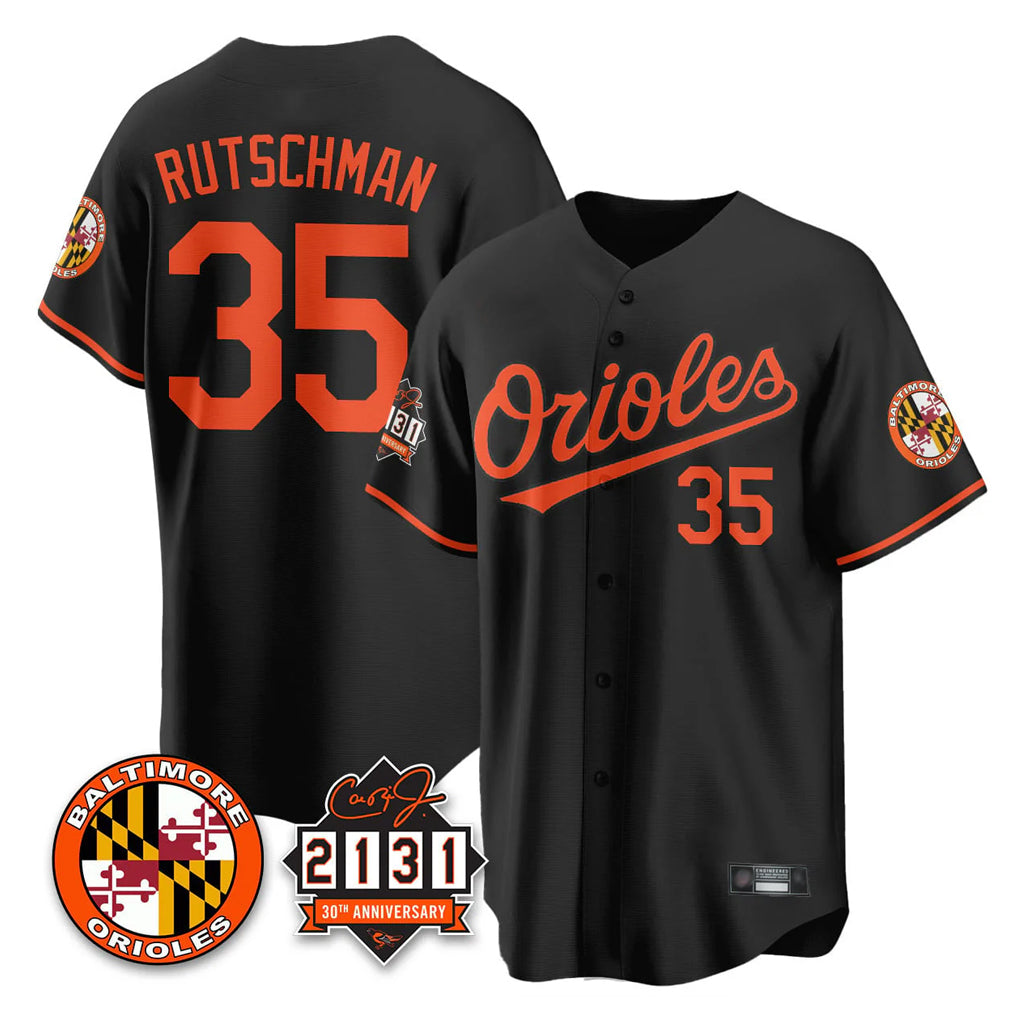 Johmsee B.Orioles #35 Adley Rutschman Black 30th Anniversary of 2131 Home Game Stitched Jerseys